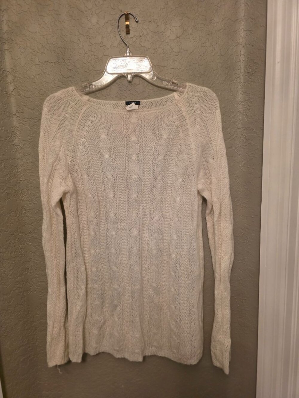J. Crew White Mohair Wool Blend Cable Knit Lightweight Sweater M